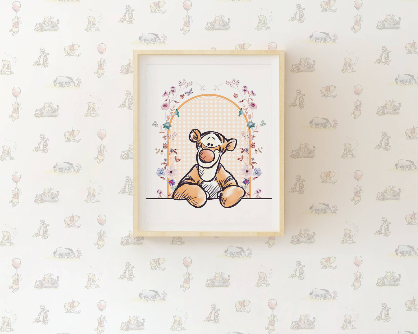Lively Tigger nursery wall print that adds energetic, joyful personality to children’s room décor.