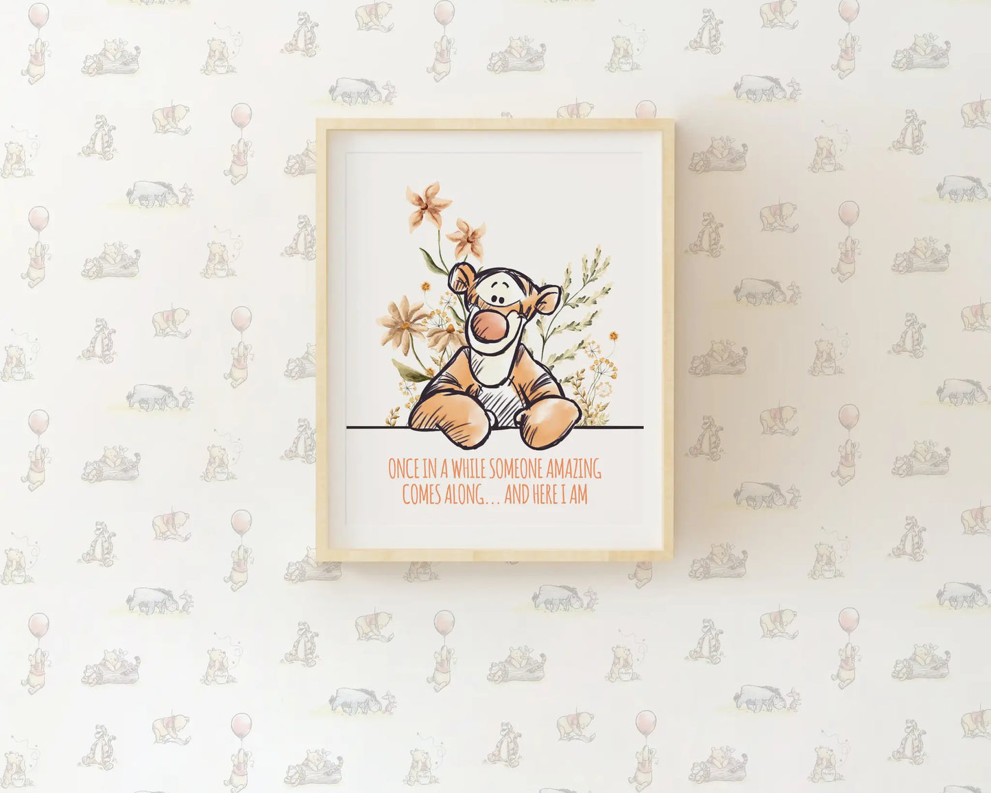 Cheerful Tigger nursery quote wall art that brings playful energy and positivity to children’s room decor.
