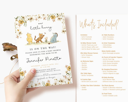 High-end Winnie the Pooh baby shower invitation set designed to elevate your event with elegant coordinated details.