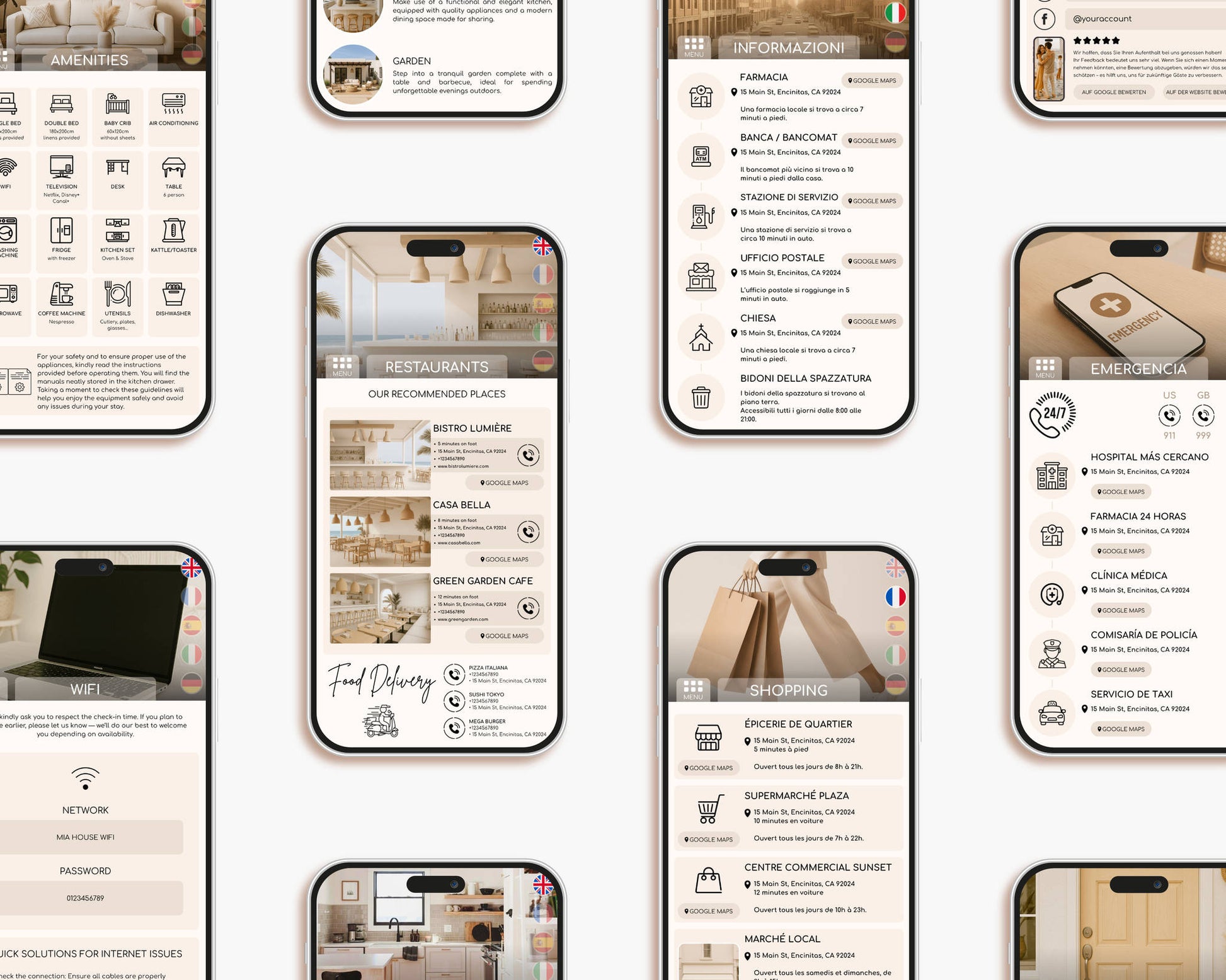 Digital Airbnb welcome book with QR-code demo access, giving guests a smooth, modern and easily browsable rental guide.