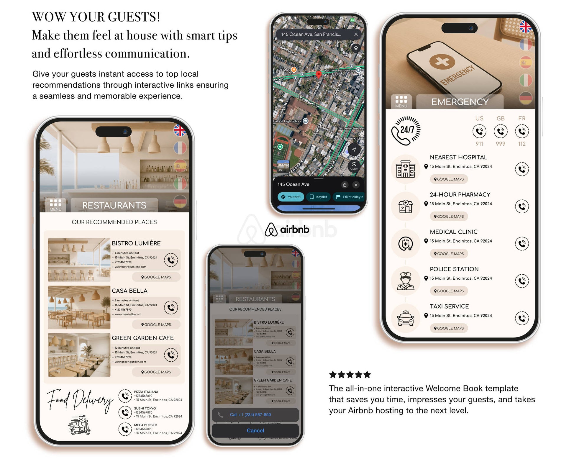 Easy-to-edit Airbnb welcome book template optimized for fast customization through Canva’s drag-and-drop features.