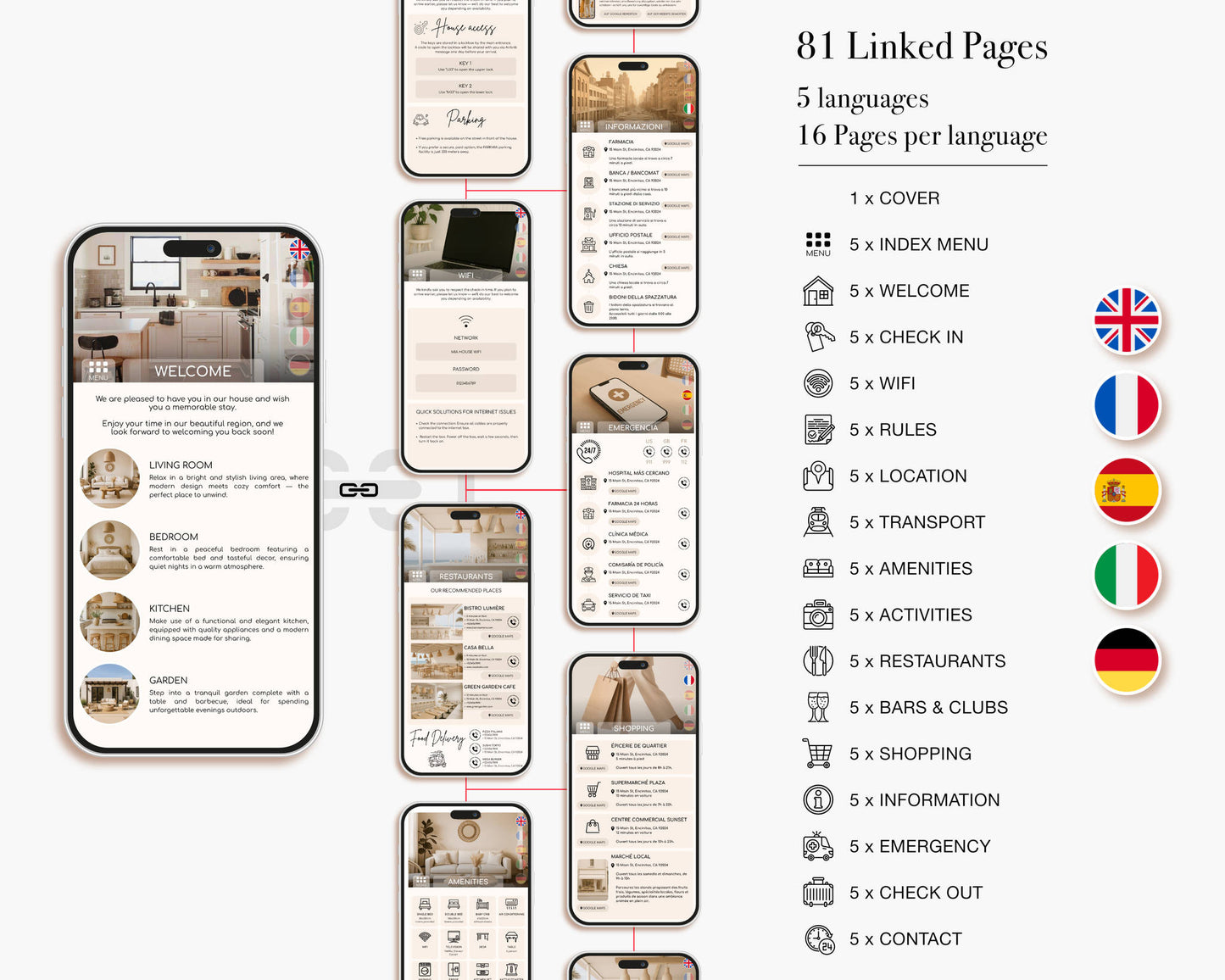 Fully branded Airbnb welcome book interface that upgrades host professionalism and enhances guest satisfaction.