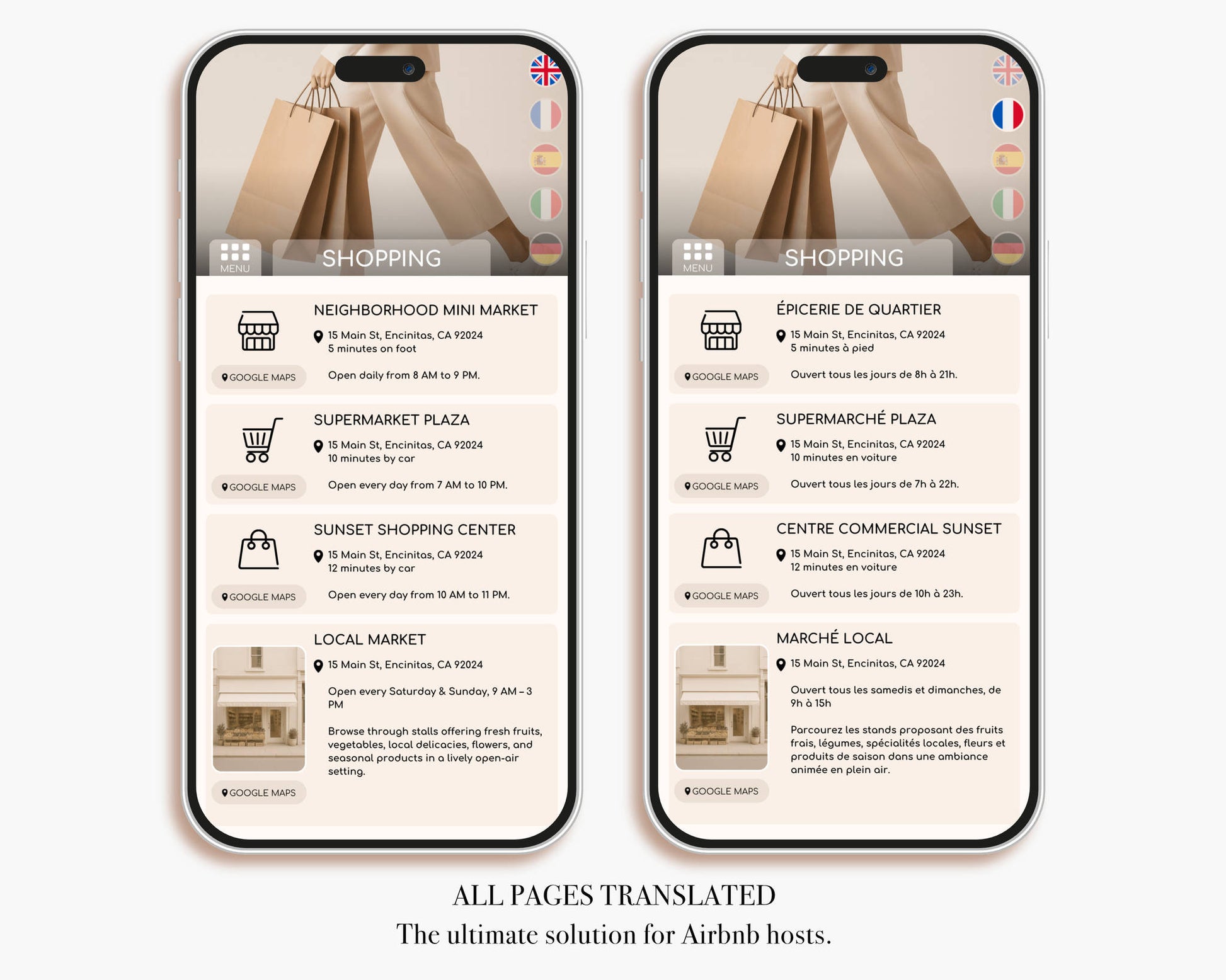 Airbnb welcome book with multilingual switching for effortless guest access to essential rental information.