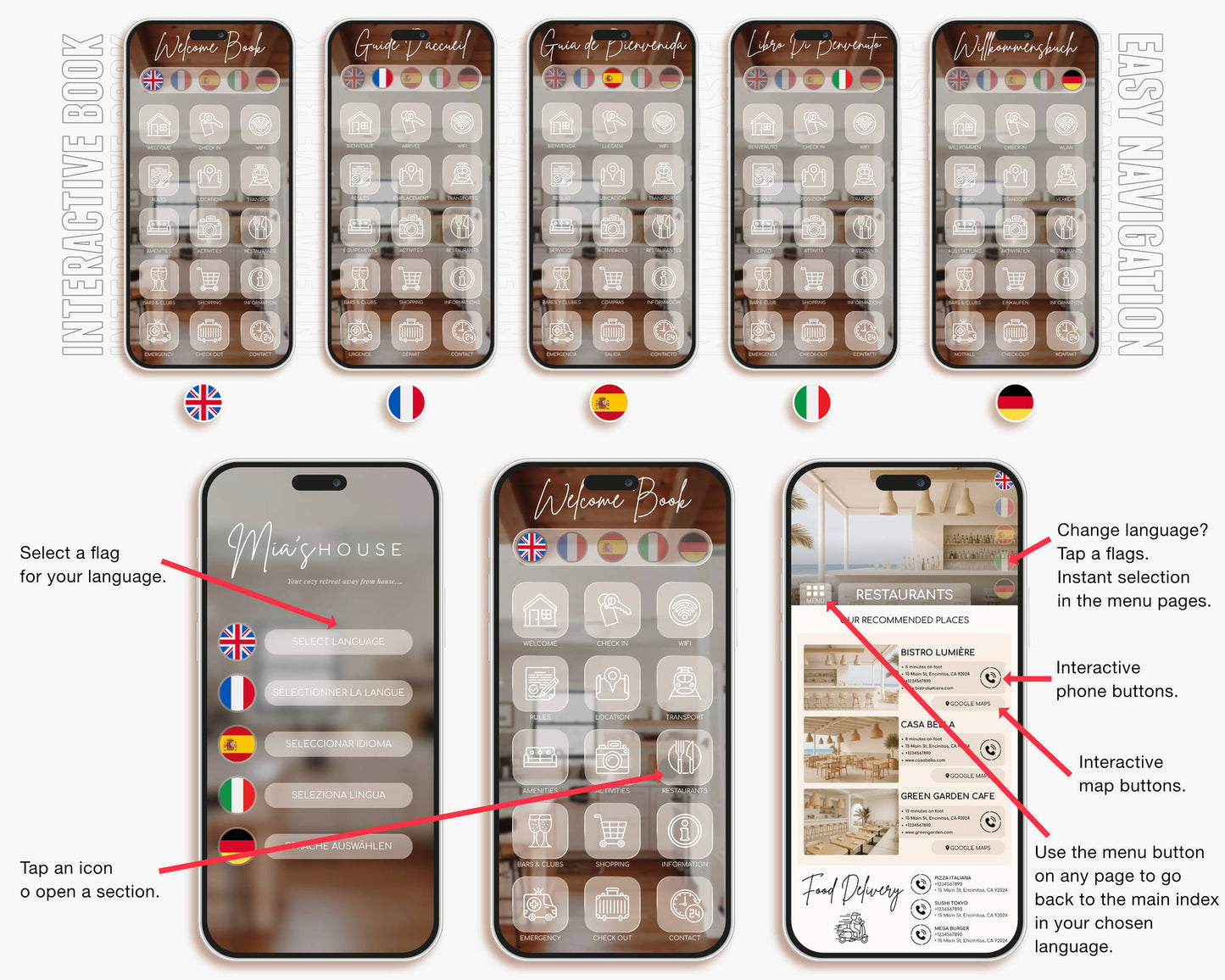 Comprehensive Airbnb guest guide template offering 81 linked pages designed to simplify communication for hosts.