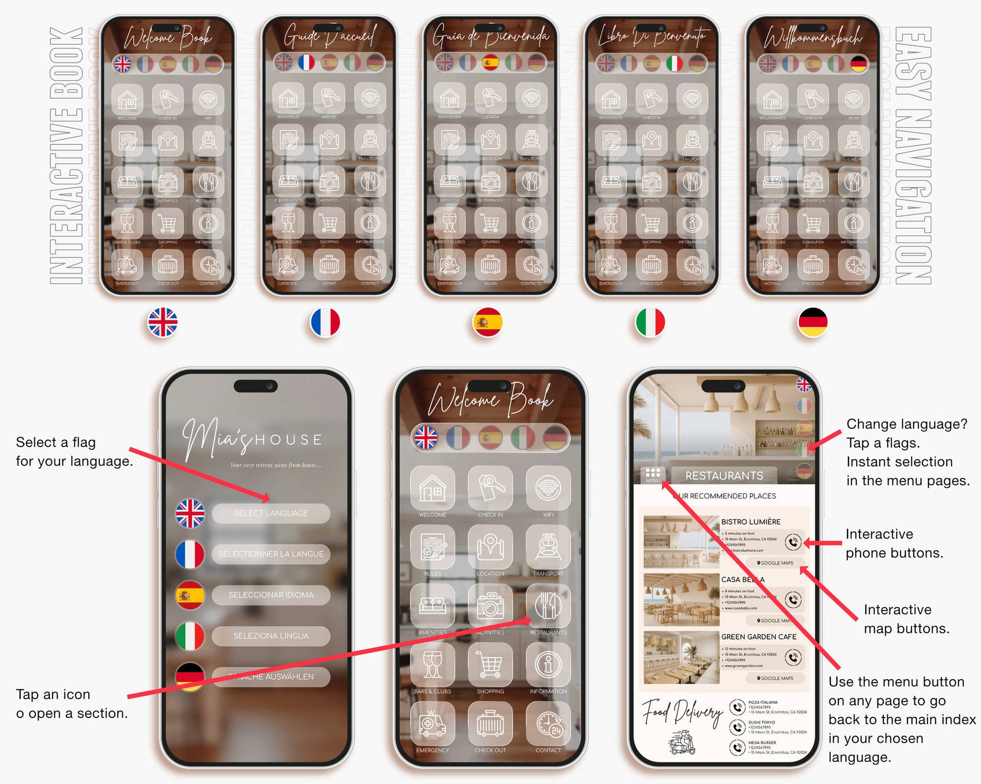 Comprehensive Airbnb guest guide template offering 81 linked pages designed to simplify communication for hosts.