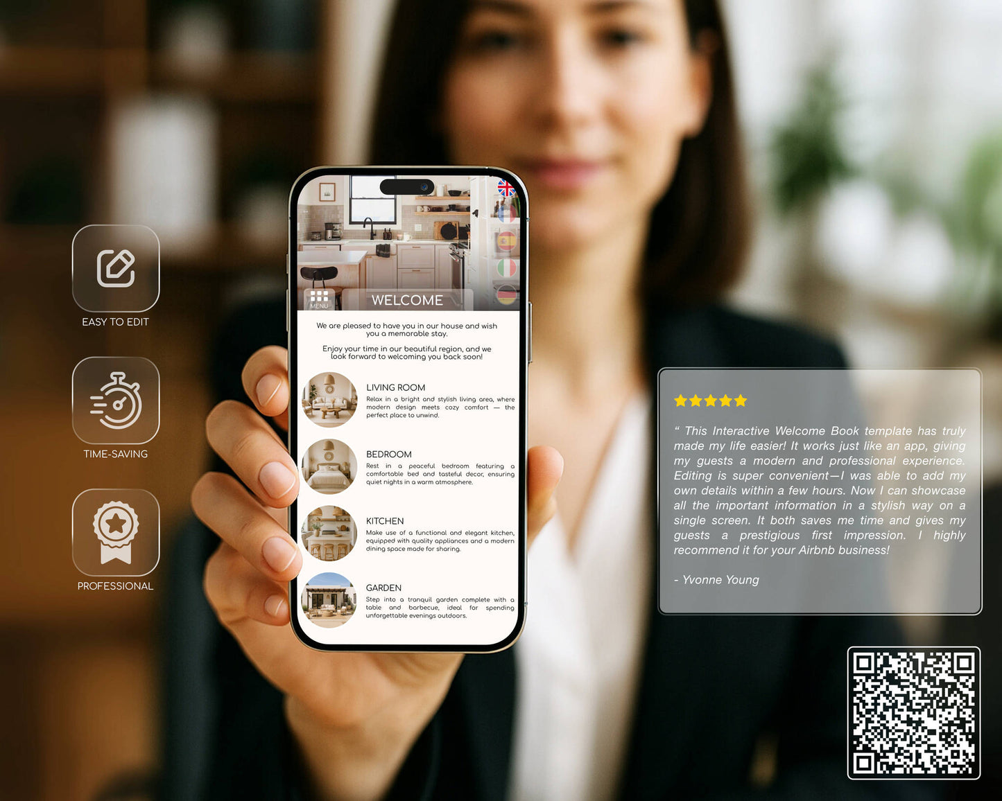 Fully translated Airbnb welcome book pages that help hosts deliver clear, accessible information in multiple languages.