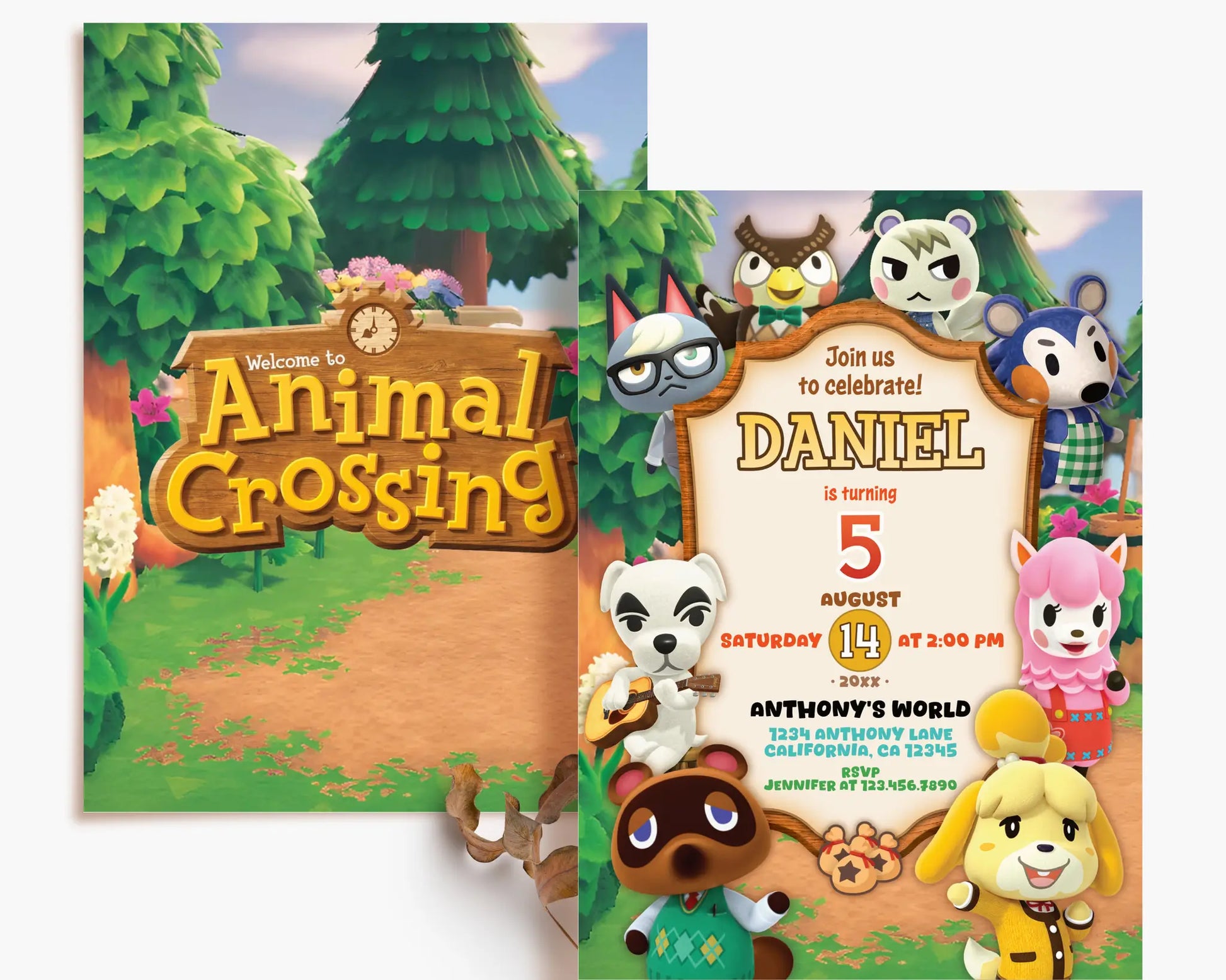 Immersive Animal Crossing party invitation background that brings the game world into your child’s birthday celebration.