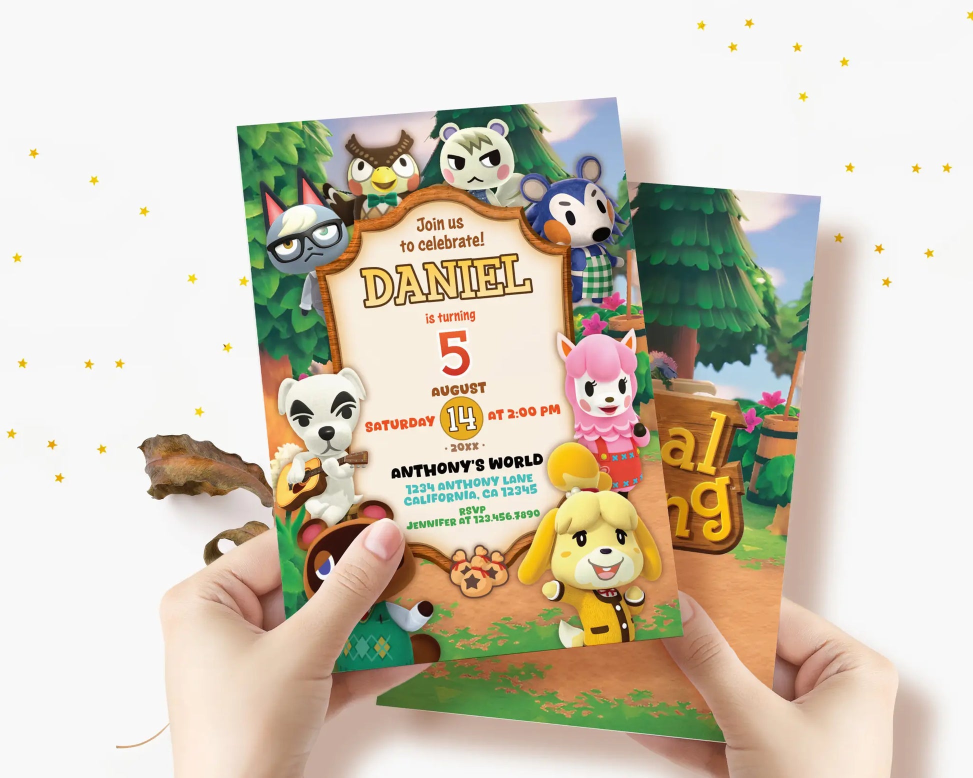 Animal Crossing New Horizons birthday invite set offering vibrant characters and a premium party look.
