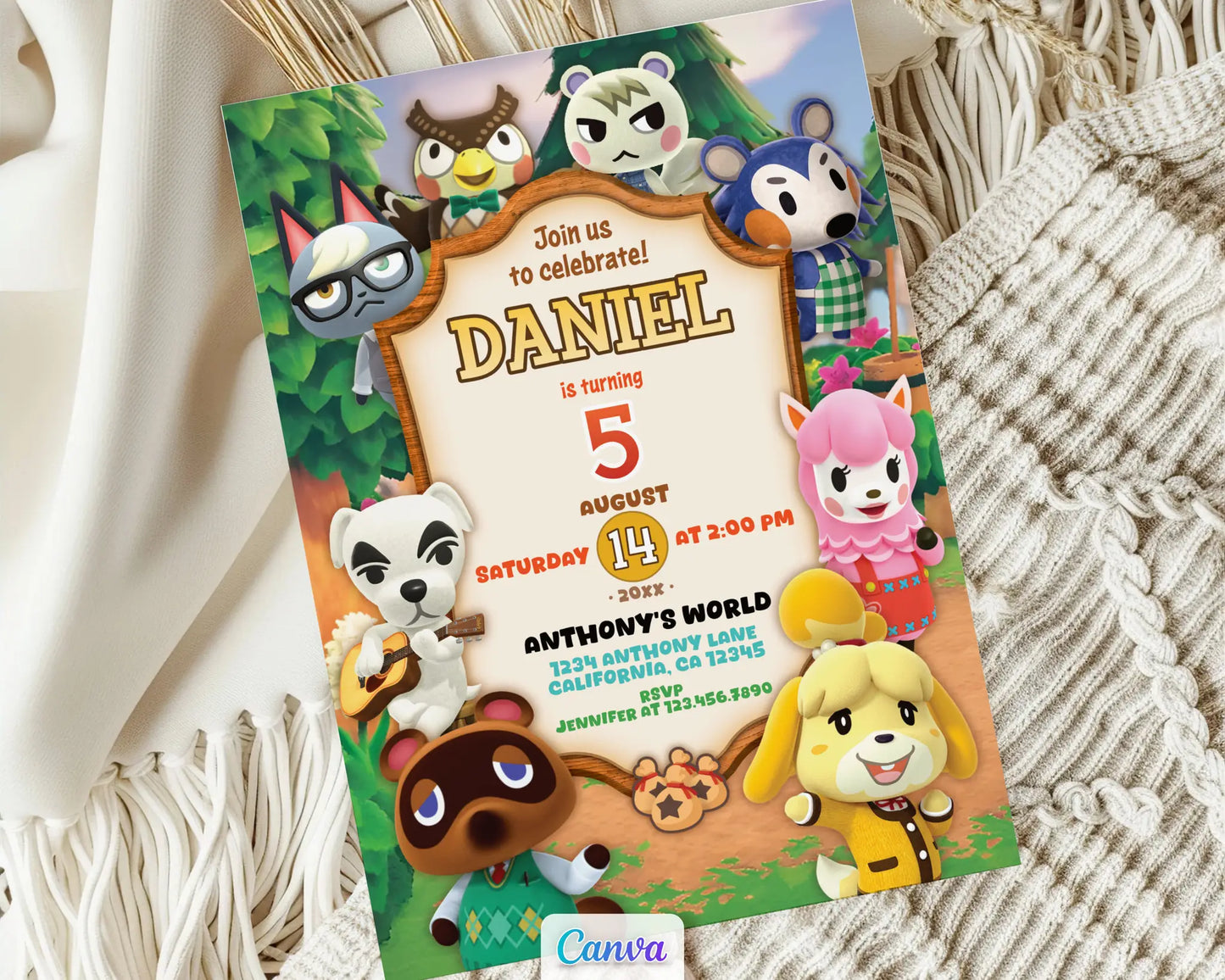 Animal Crossing New Horizons birthday invitation designed to create an unforgettable gaming-themed party experience for kids.