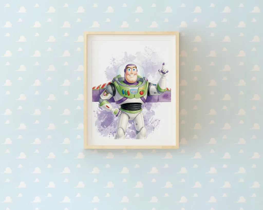 Watercolor print of Buzz Lightyear for boys room decor