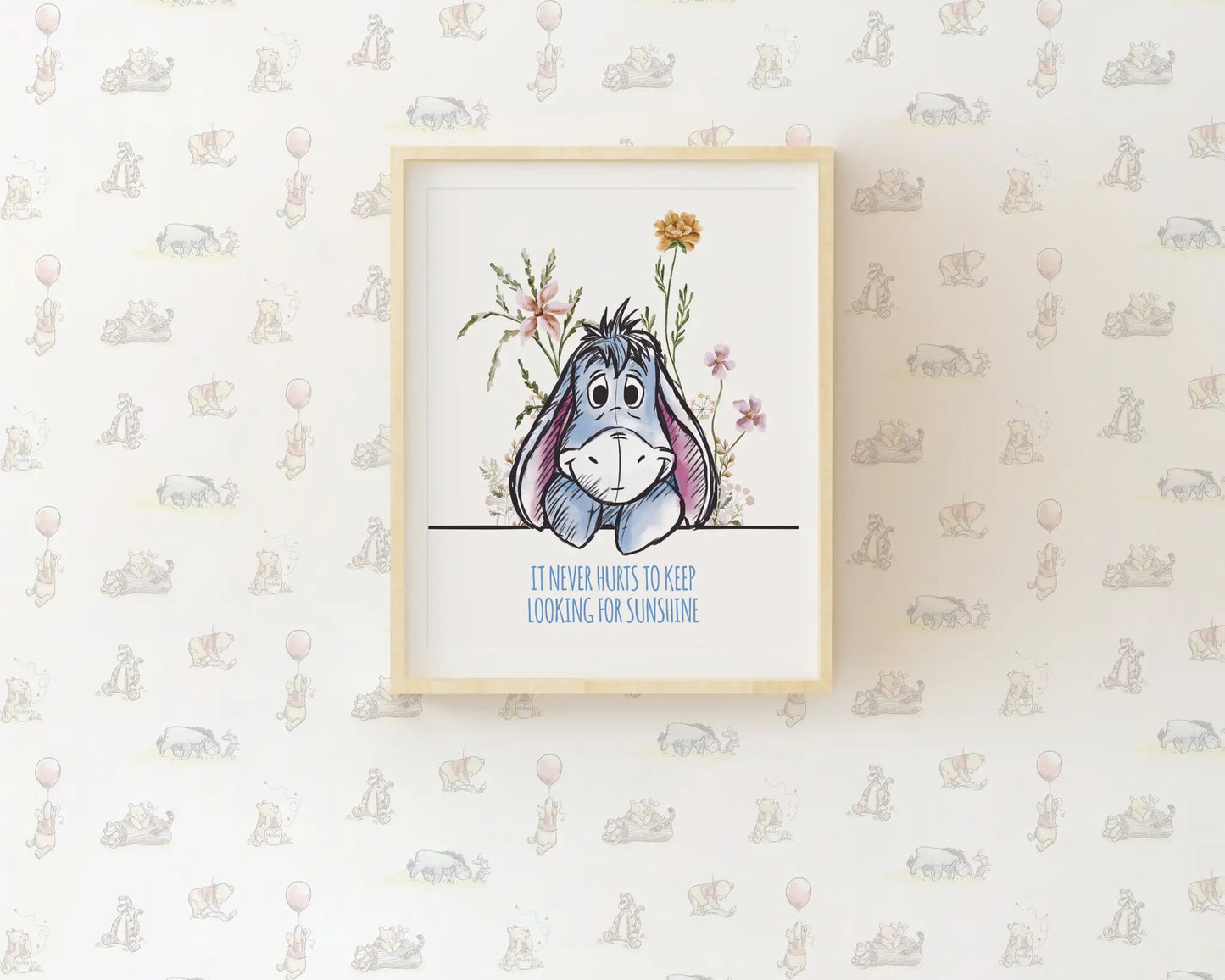 Encouraging Eeyore nursery wall art that brings comfort, softness, and sweet personality into kids’ decor.