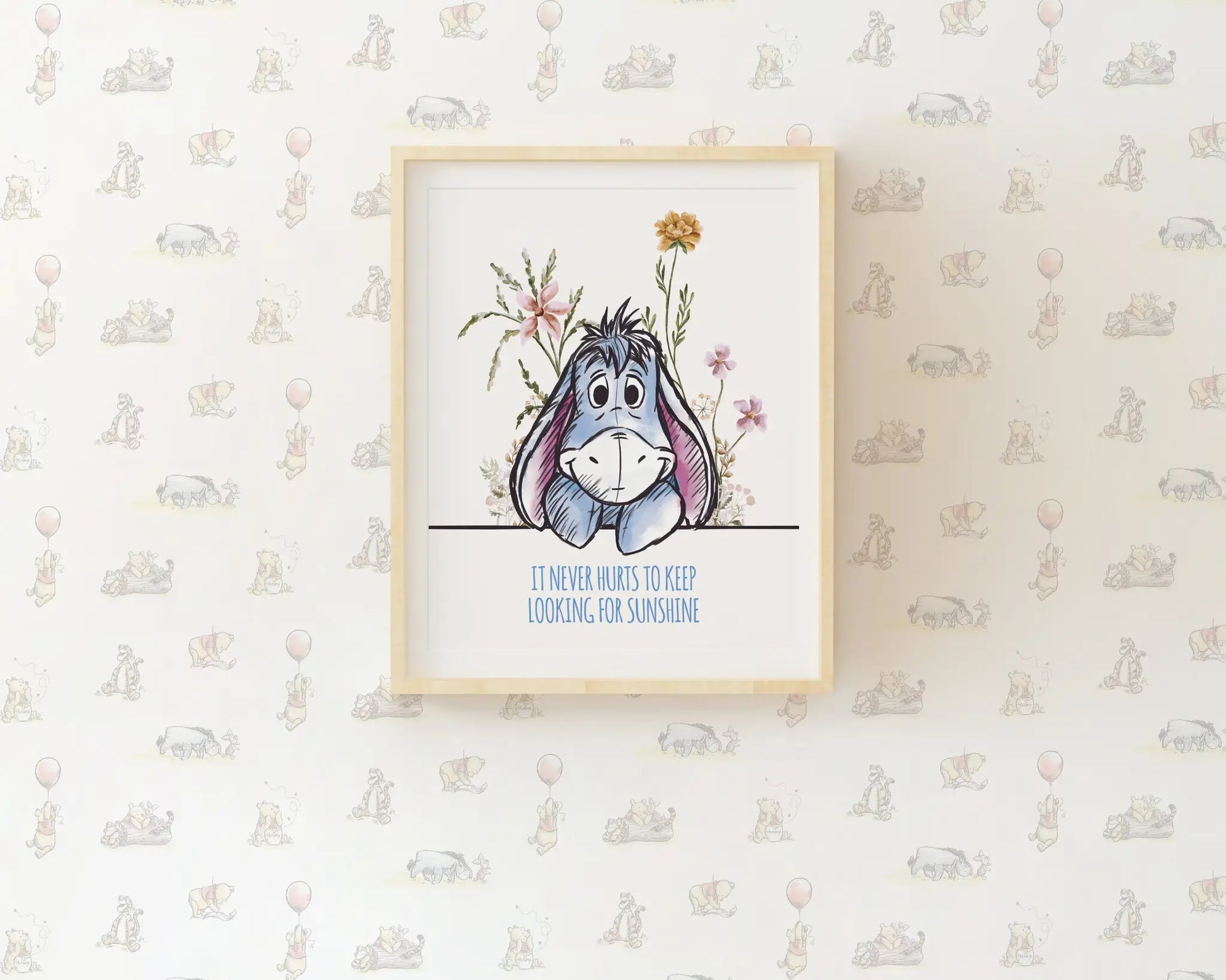 Encouraging Eeyore nursery wall art that brings comfort, softness, and sweet personality into kids’ decor.
