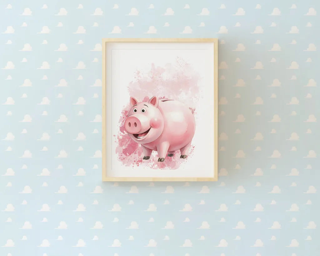 Watercolor print of Hamm the piggy bank for nursery decor