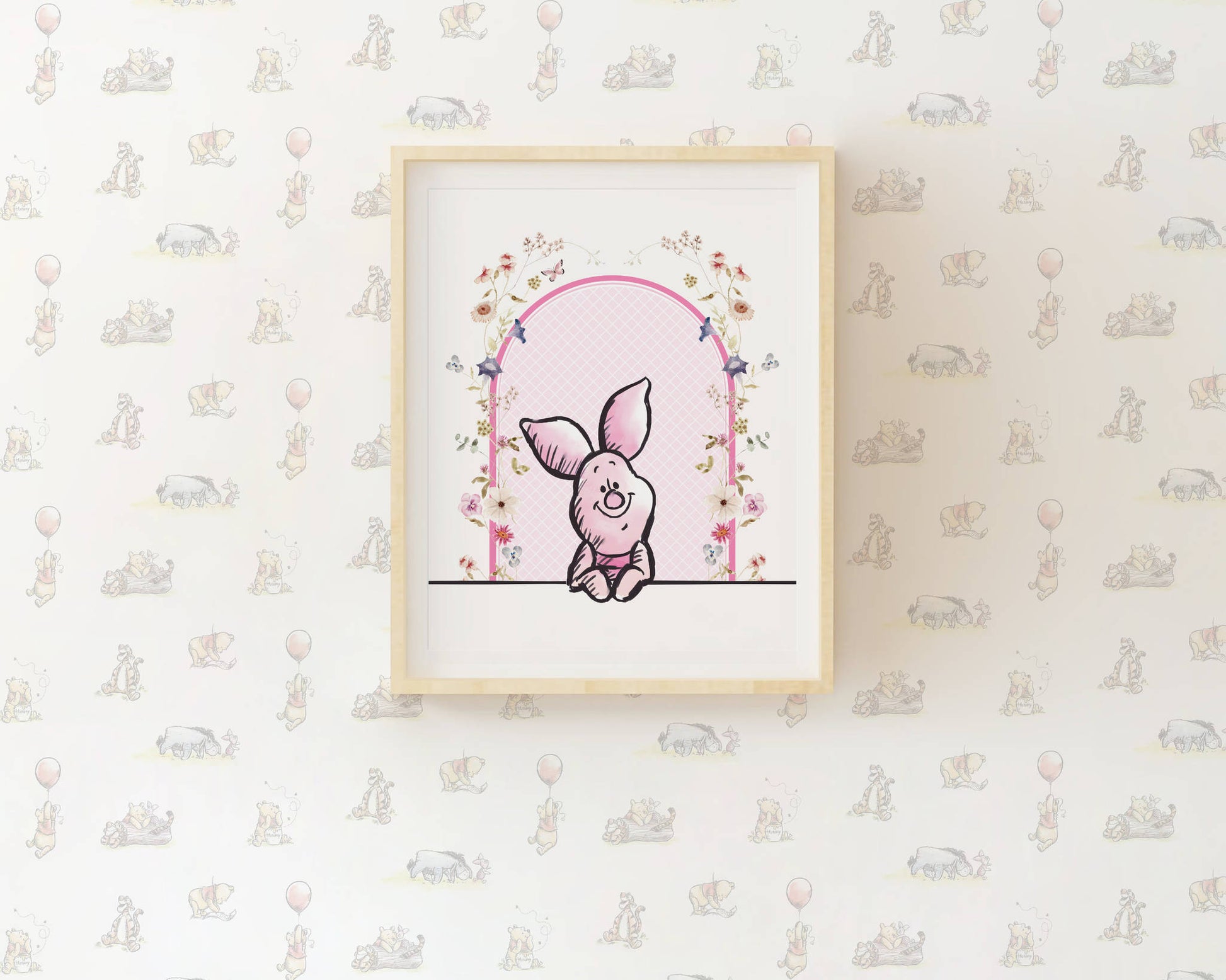 Adorable Piglet nursery wall art made to add gentle, playful charm to baby girl or gender-neutral rooms.