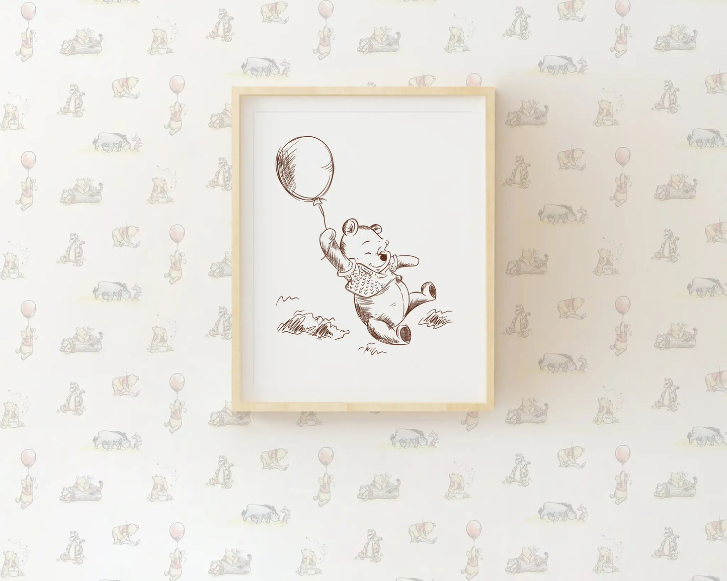 Winnie the Pooh holding balloon wall art, printable nursery decor, instant digital download.