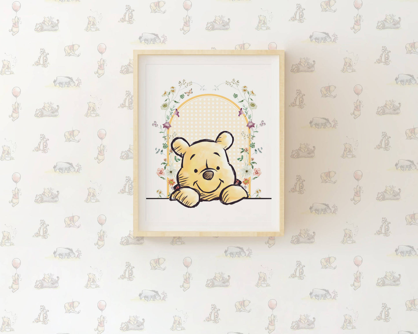 Heartwarming Winnie the Pooh bear nursery print designed to bring warmth and friendly character to kids’ walls.