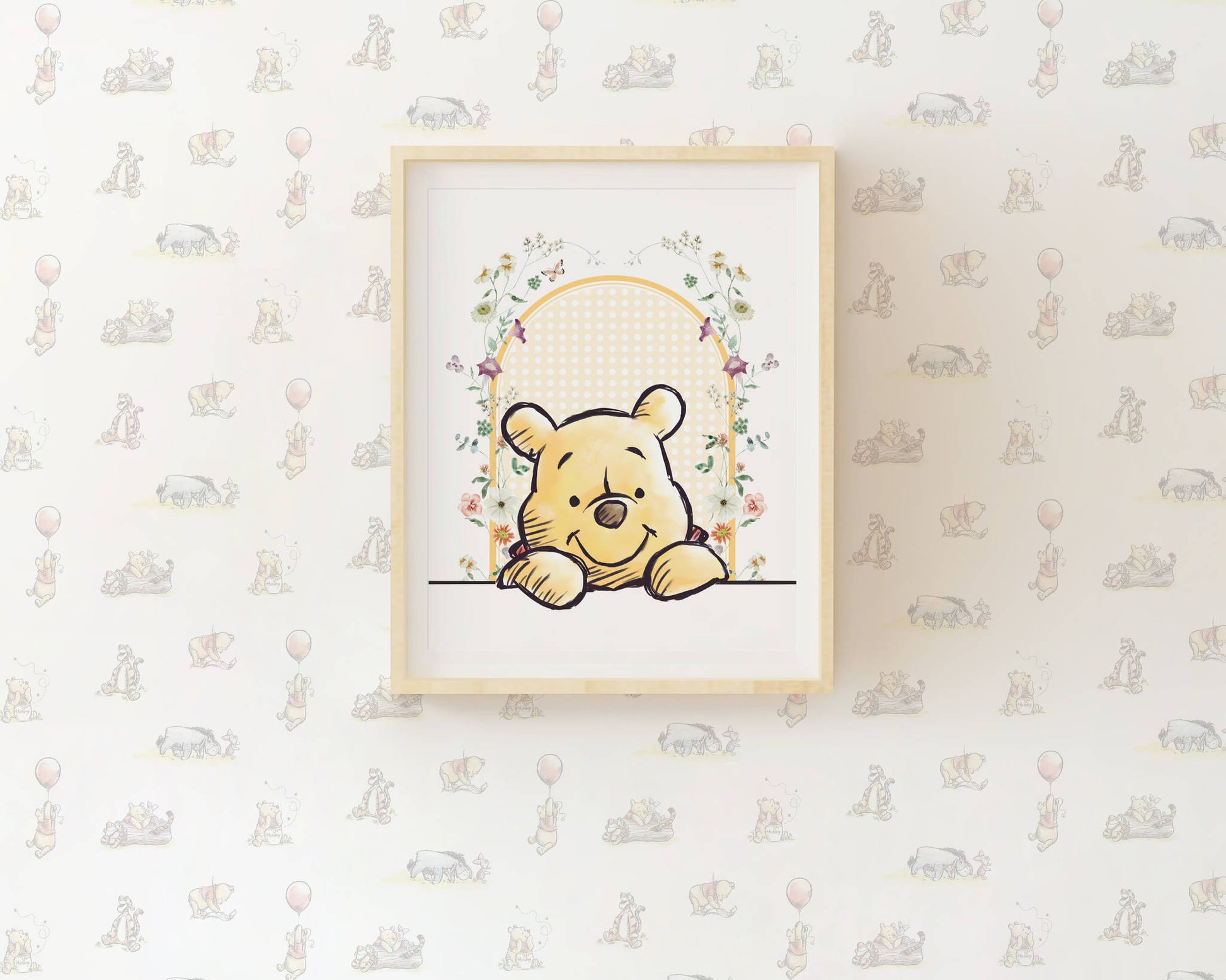 Heartwarming Winnie the Pooh bear nursery print designed to bring warmth and friendly character to kids’ walls.
