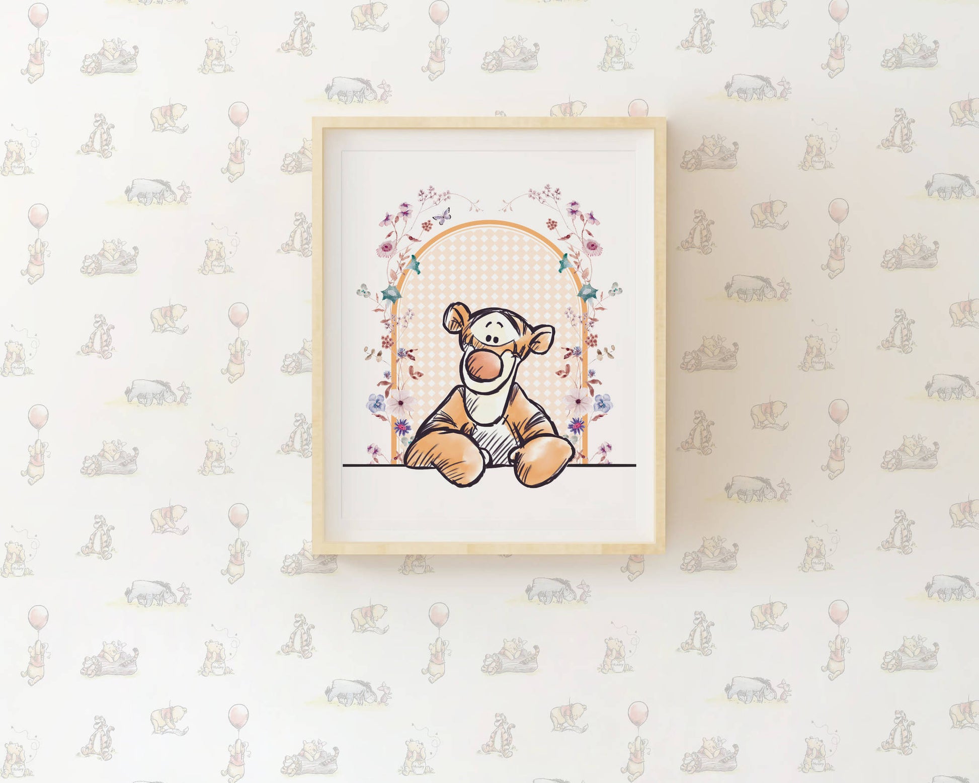 Lively Tigger nursery wall print that adds energetic, joyful personality to children’s room décor.