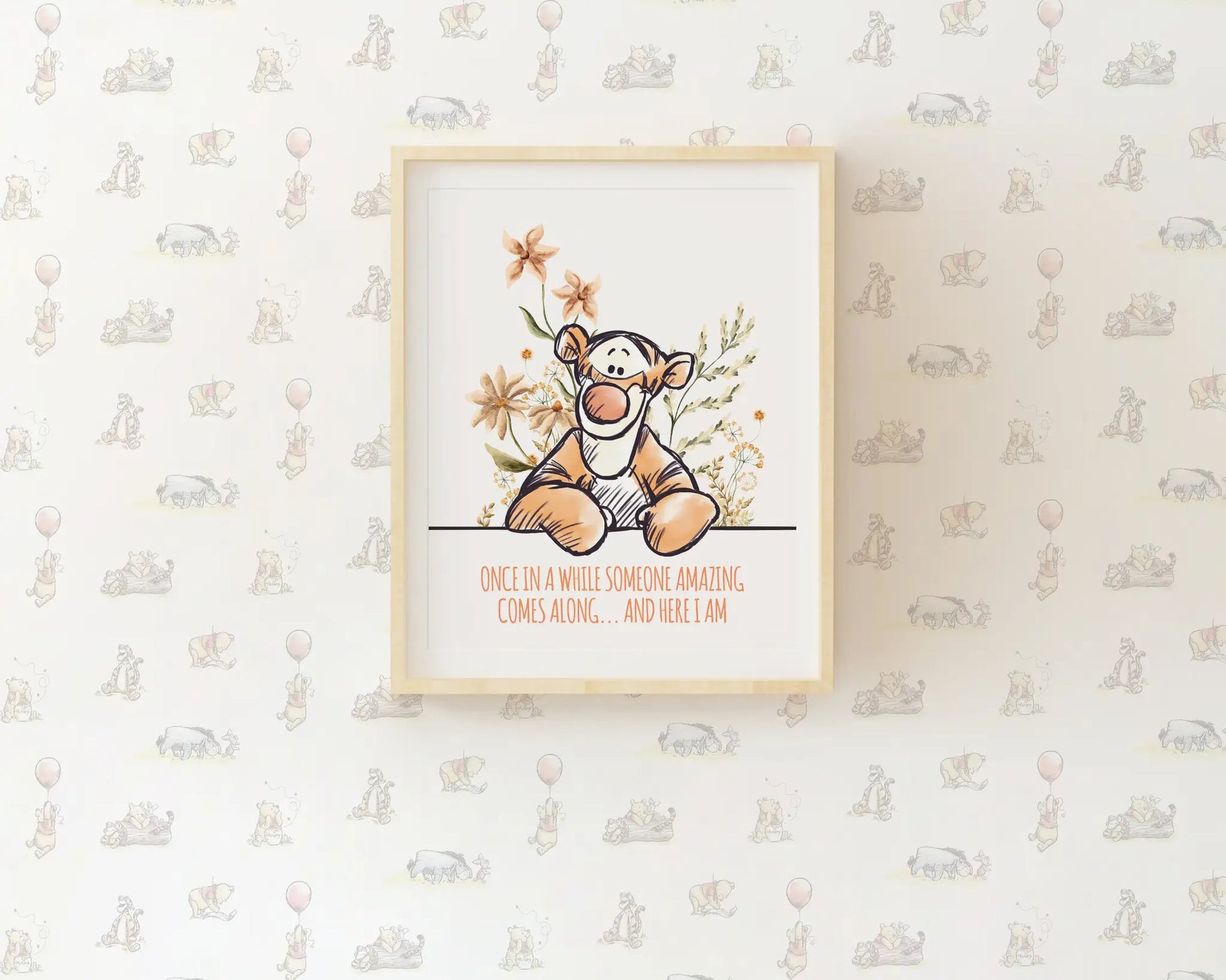 Cheerful Tigger nursery quote wall art that brings playful energy and positivity to children’s room decor.