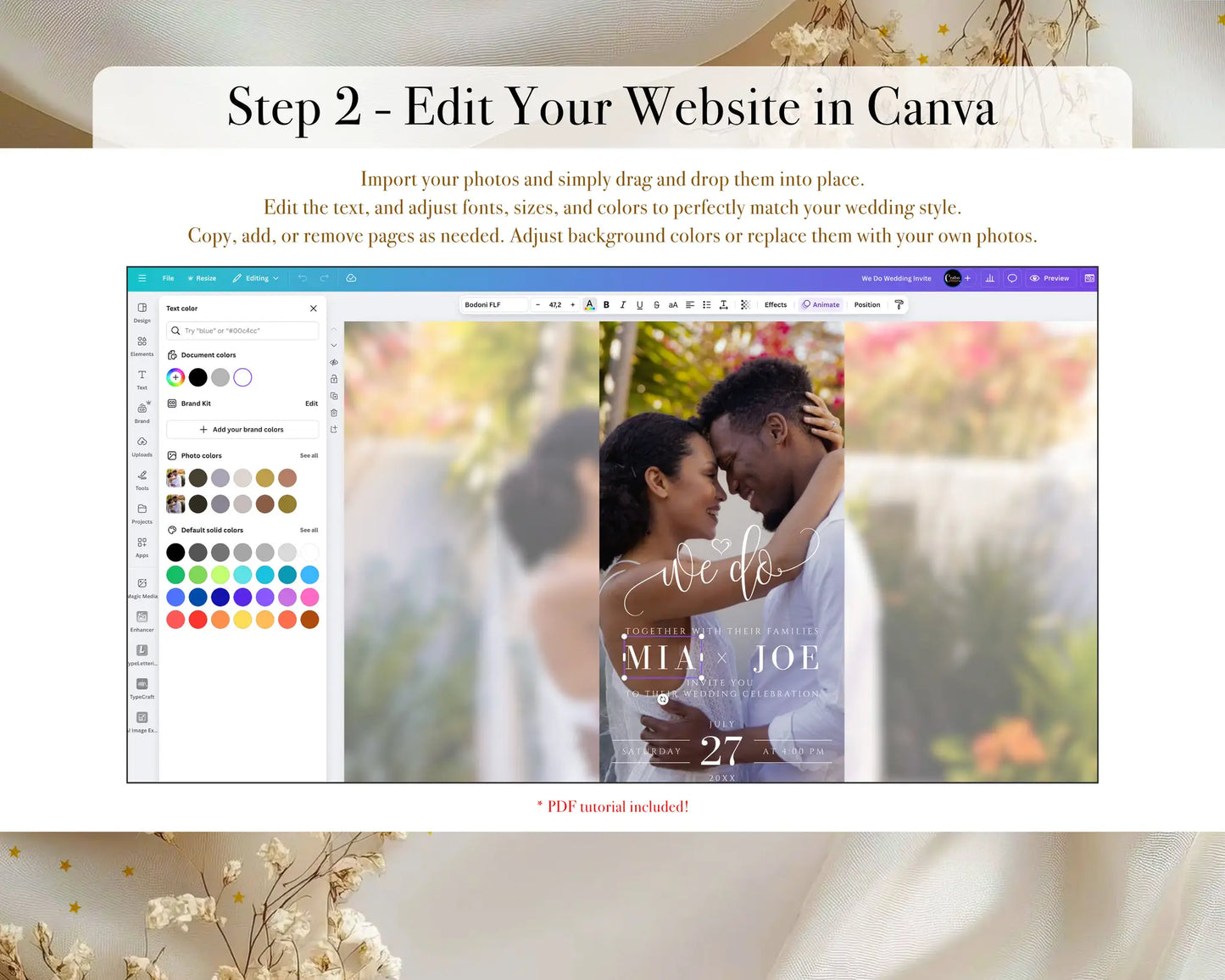 Customize your wedding website in Canva, editable template for digital RSVP invitations.