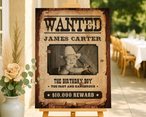 Western Wanted Poster Editable Cowboy Birthday Sign Canva Template