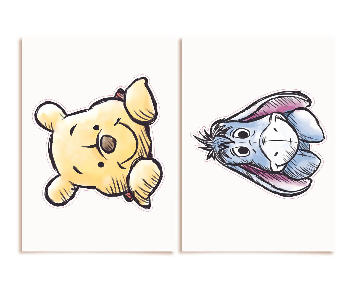 Separate Winnie the Pooh and Eeyore printable cutouts from bunting banner set, perfect for hanging or wall decor.