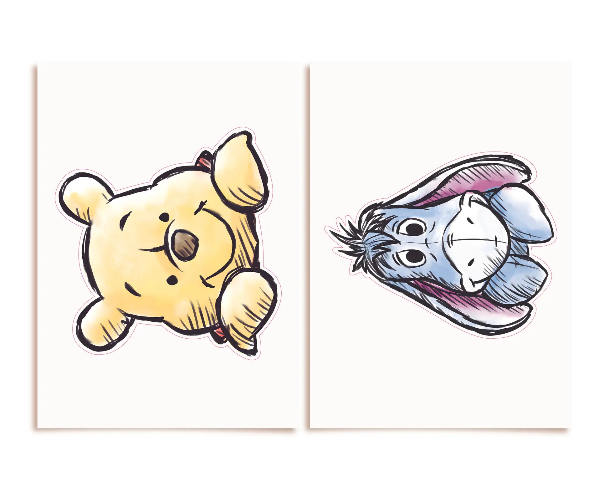 Separate Winnie the Pooh and Eeyore printable cutouts from bunting banner set, perfect for hanging or wall decor.