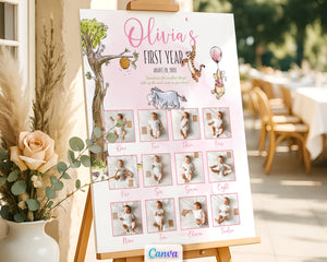 Winnie the Pooh 1st Birthday Girl Milestone Photo Collage