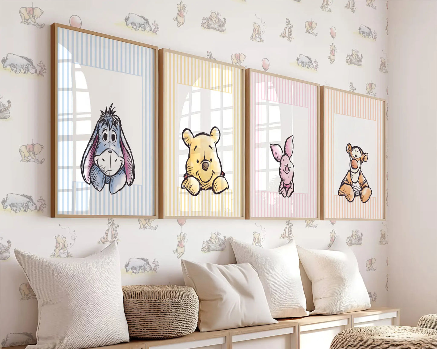 Winnie the Pooh, Piglet, Tigger, and Eeyore watercolor prints for baby nursery wall