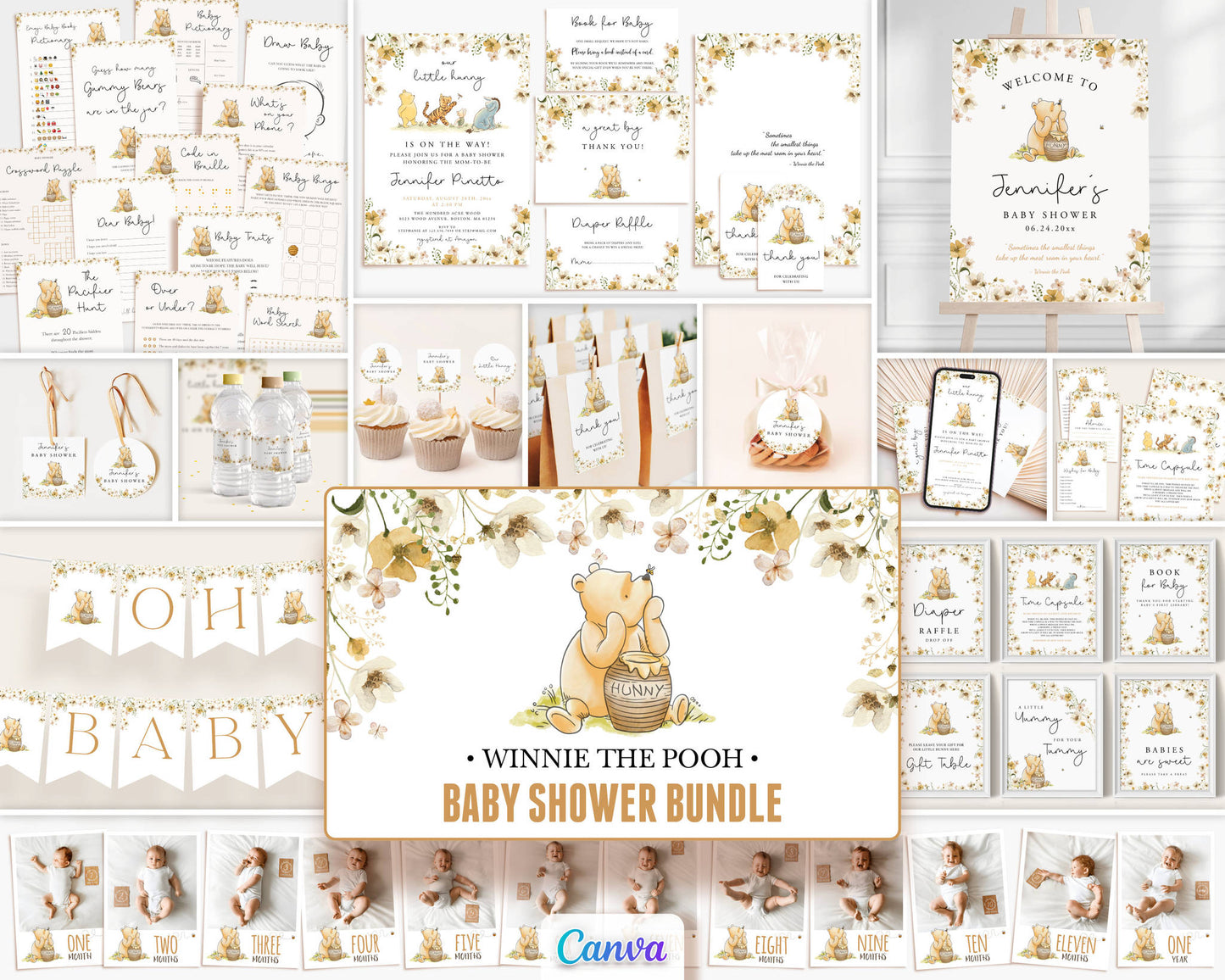 Premium Winnie the Pooh baby shower bundle delivering a full matching décor set for effortless, stunning party styling.