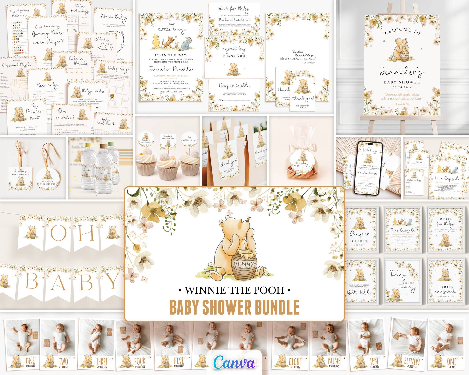 Premium Winnie the Pooh baby shower bundle delivering a full matching décor set for effortless, stunning party styling.