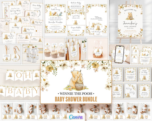 Premium Winnie the Pooh baby shower bundle delivering a full matching décor set for effortless, stunning party styling.