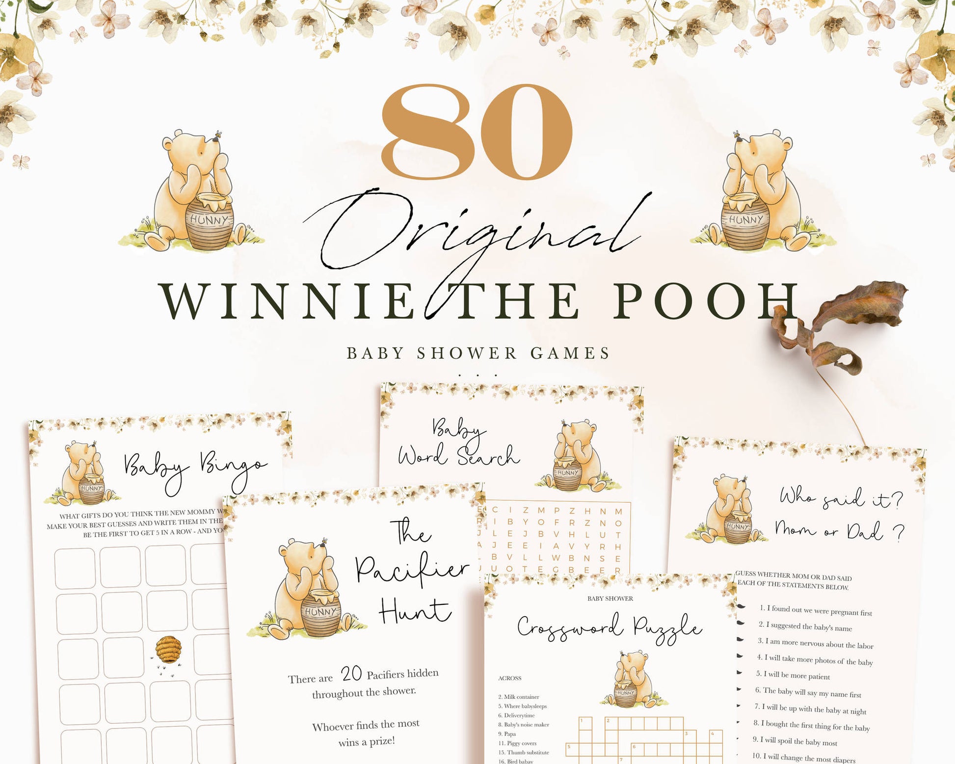 Engaging Winnie the Pooh baby shower games set designed to entertain guests and complete your themed celebration.