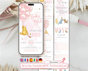 Winnie the Pooh Baby Shower Girl Digital Invitation