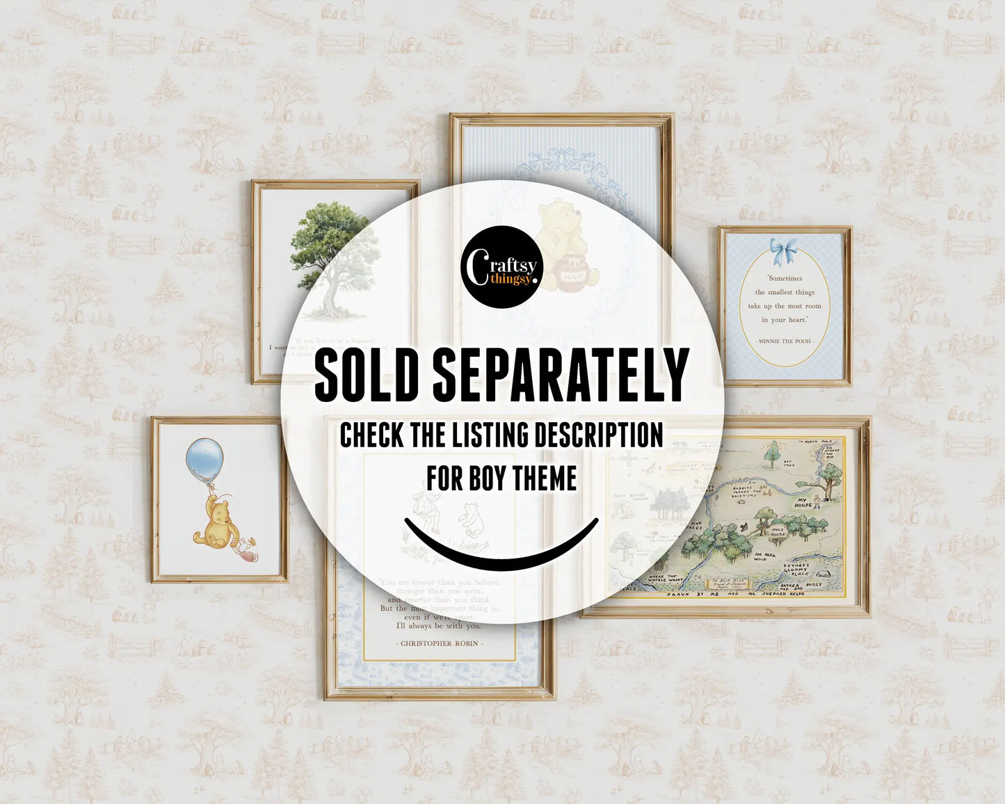Winnie the Pooh gallery wall bundle for girl nursery with sold separately notice