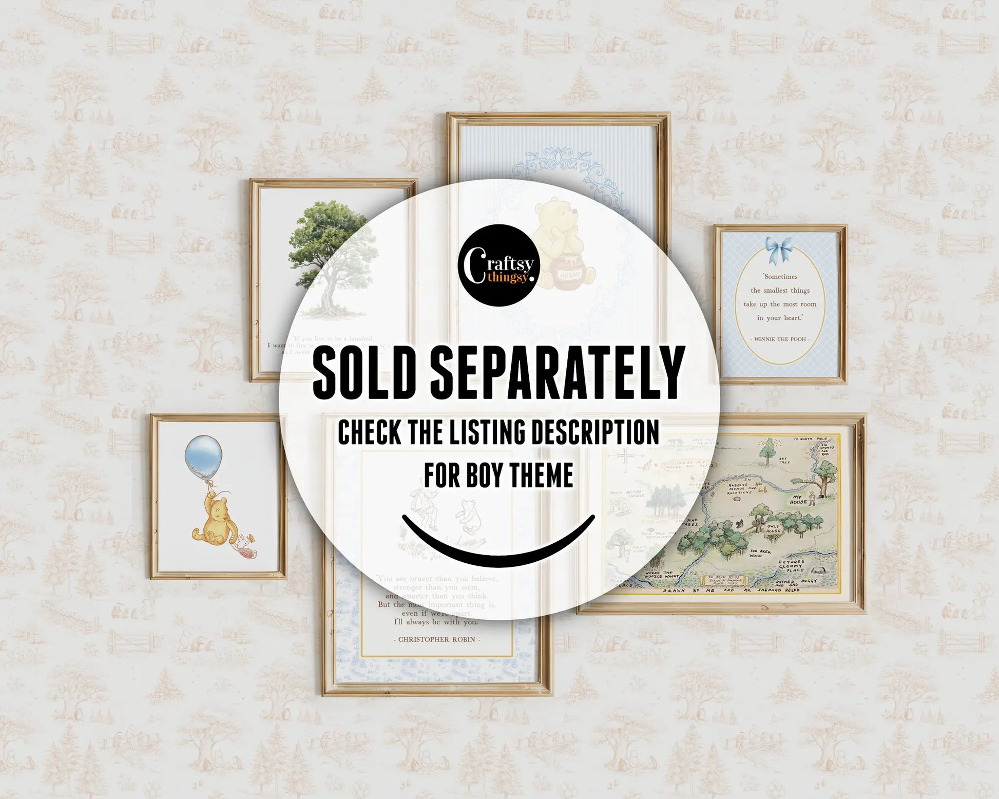 Winnie the Pooh gallery wall bundle for girl nursery with sold separately notice