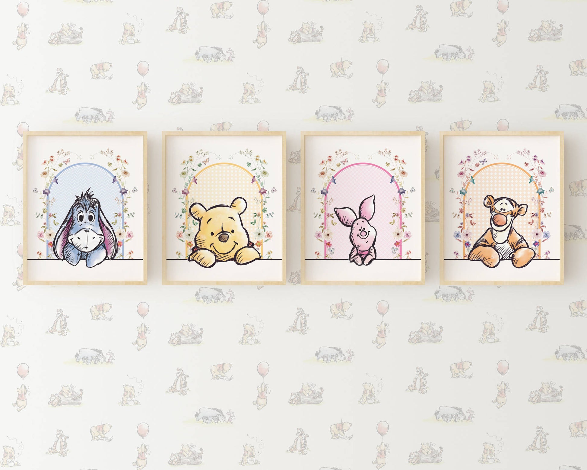 Whimsical Winnie the Pooh wall art collection created to add cozy, timeless charm to children’s spaces.