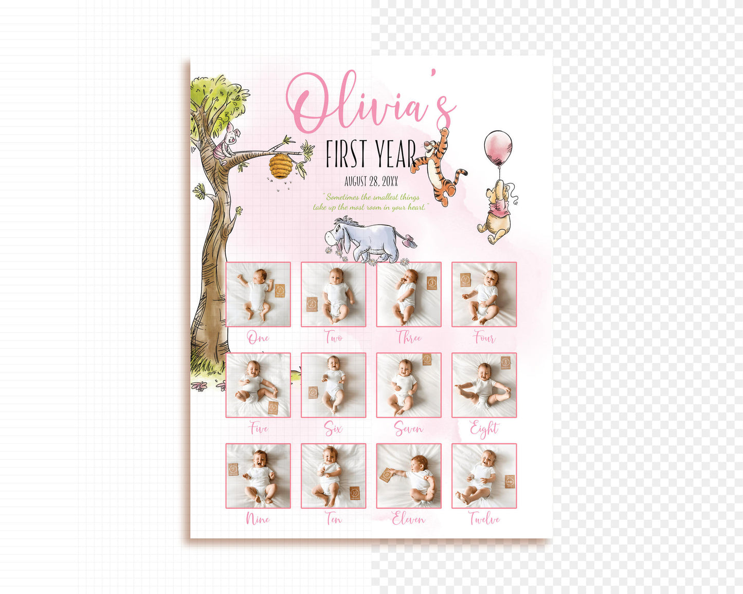Digital Winnie the Pooh monthly baby photo collage poster template