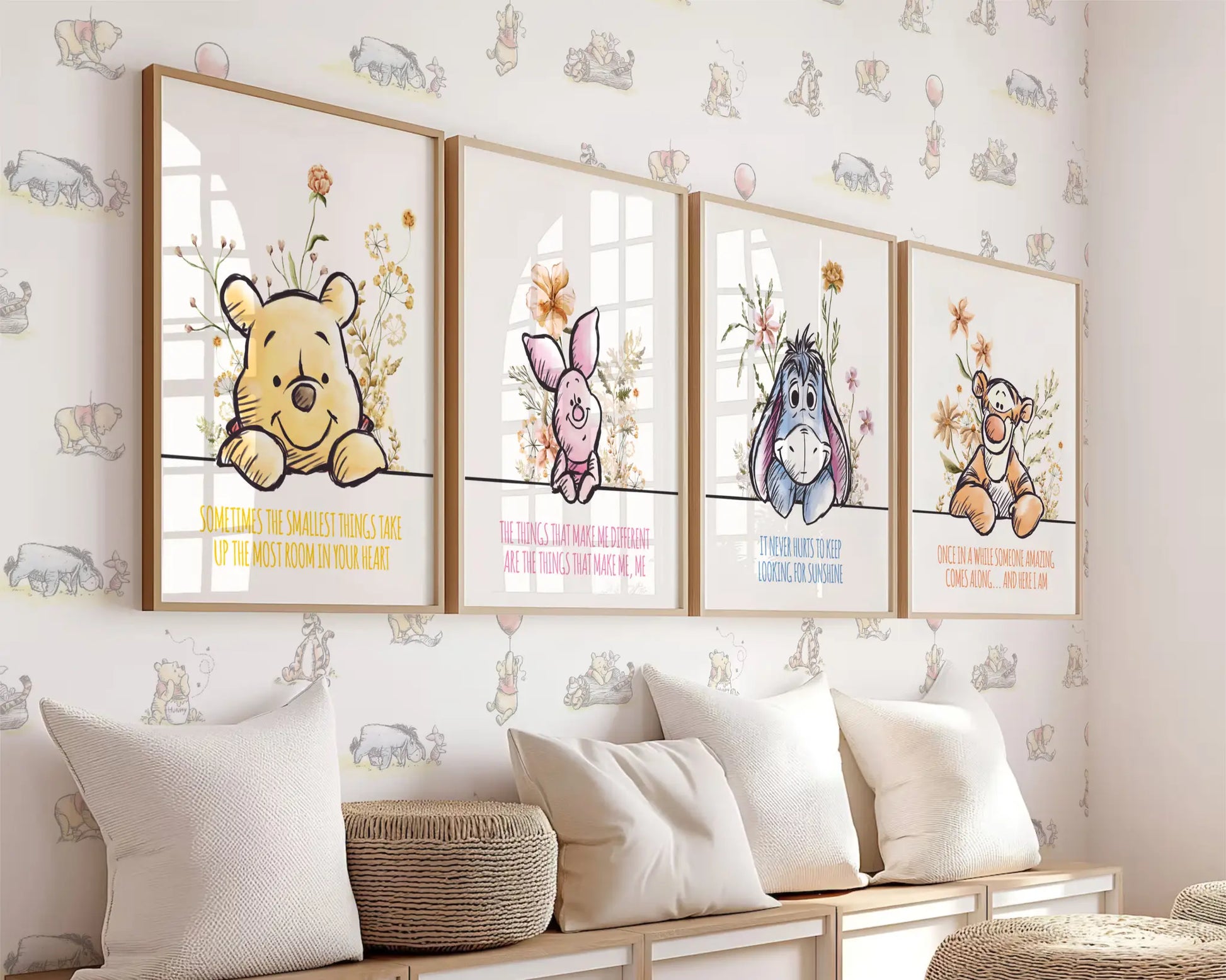 Motivational Winnie the Pooh nursery quote art that adds positivity and storybook charm to children’s spaces.
