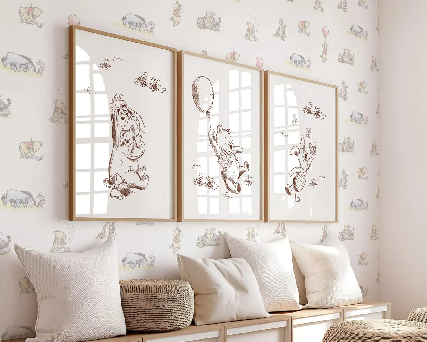 Winnie the Pooh nursery wall art prints set of three, printable instant download for baby room decor.
