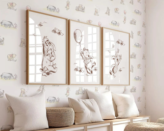 Winnie the Pooh nursery wall art prints set of three, printable instant download for baby room decor.