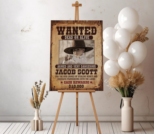 Western Wanted Poster Template: Editable Cowboy Birthday Banner (Digital Download)