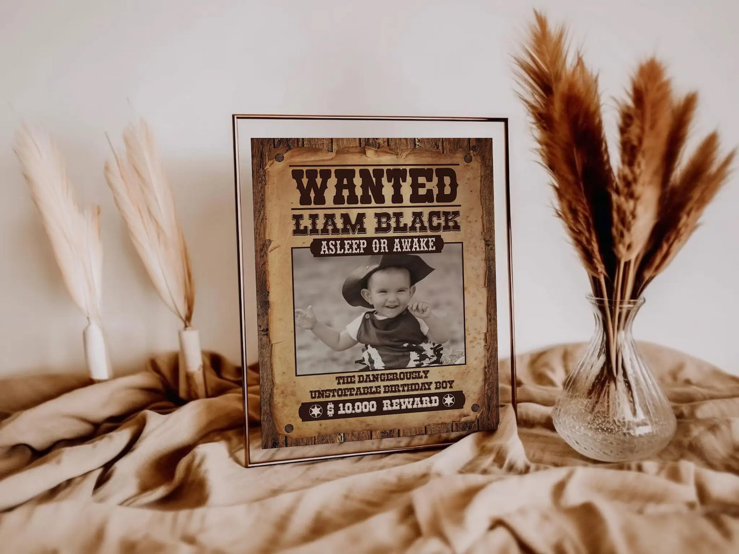 Western Wanted Poster: Editable Wild West Outlaw Sign for Sibling Party Banner (Digital Download)
