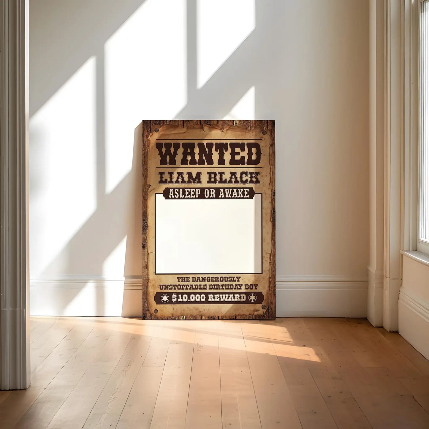 Wild West Wanted Poster Photo Booth Frame: Editable Cowboy Party Banner (Digital Download)